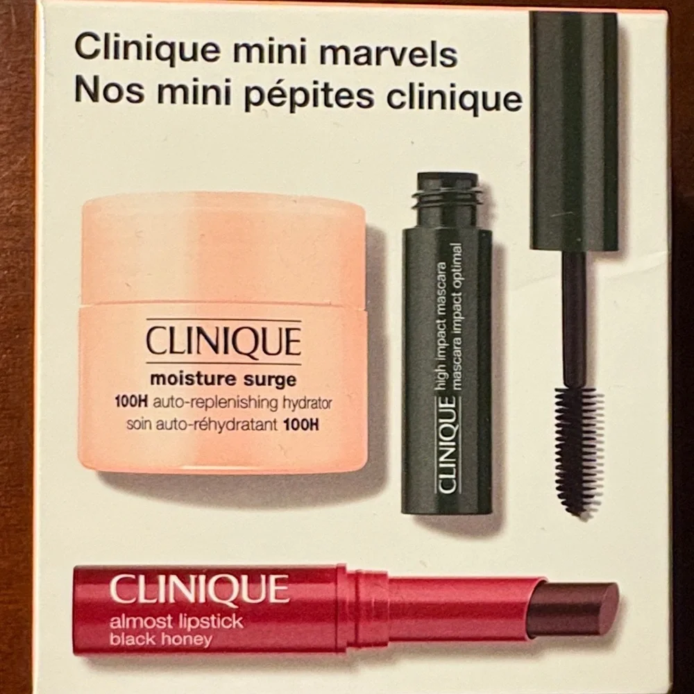 NWOT Clinique Mini Marvels Set – Black Honey Lipstick, Mascara & Moisturizer